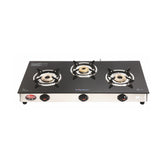 Surya Flame "ATLAS GLASS TOP" 3 Burner L.P.G Stove with Brass Burner, Doorstep Services, 2 Years Warranty